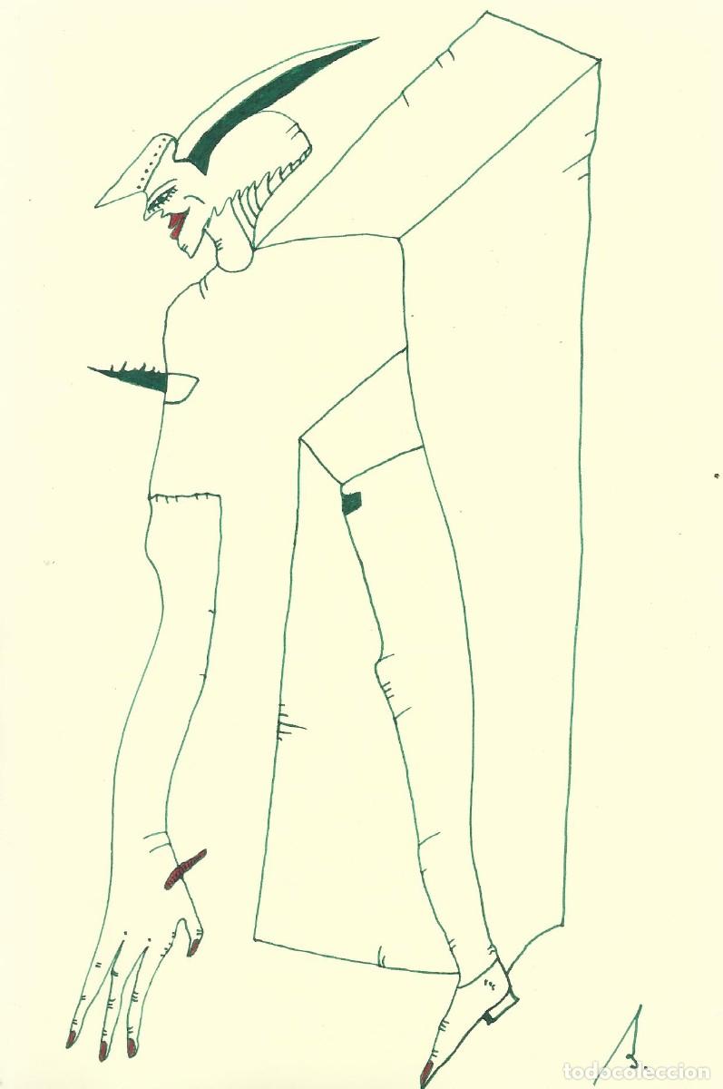 Arte: Antonio Beneyto. Dibujo a tinta y color sobre papel. Surrealismo. Firmado a mano. 24x16 cm.