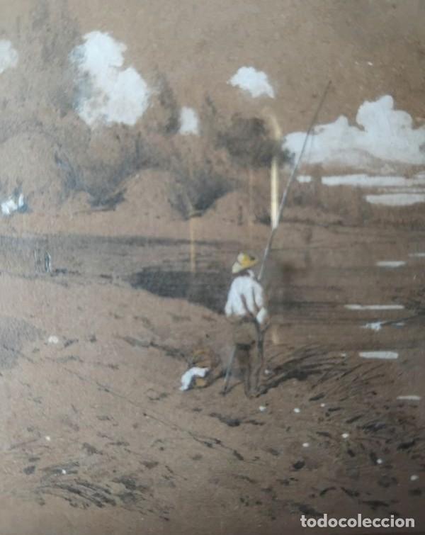 Arte: Dessin champ&ecirc;tre avec attribution d&rsquo;artiste XIXe S. encadr&eacute;