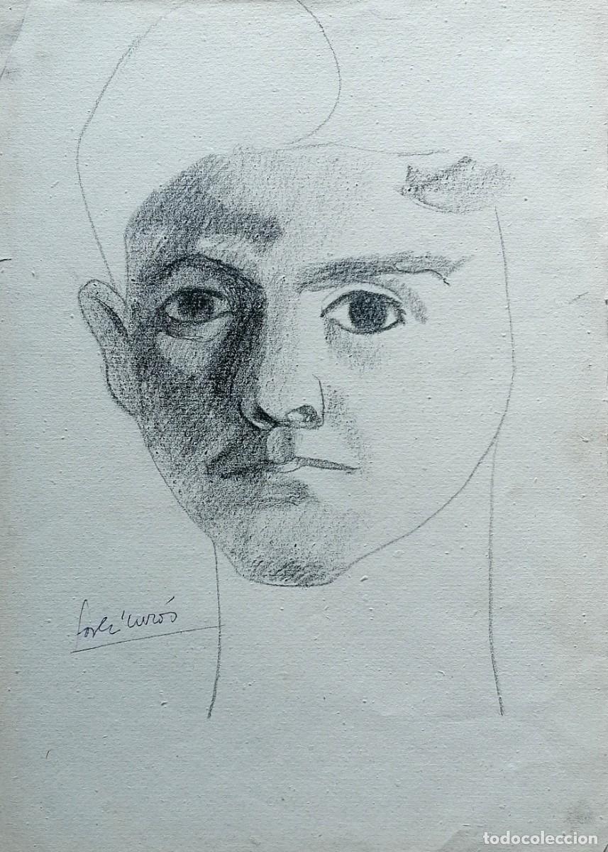 Arte: JORDI CUROS CERAS/PAPEL 25 X 36 CM. RETRATO BOCETO. FIRMADO. A&Ntilde;OS 50.