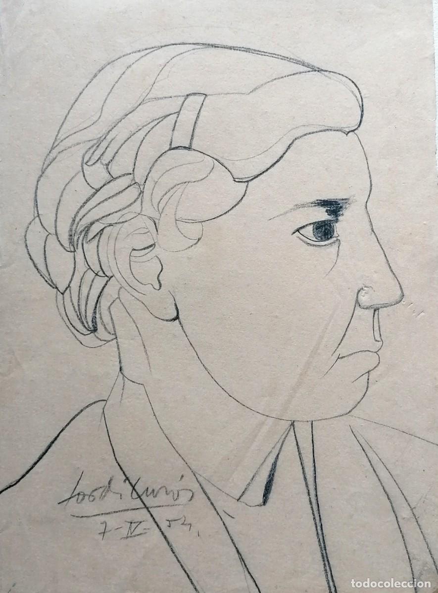 Arte: JORDI CUROS CERAS/PAPEL 25 X 35 CM. RETRATO BOCETO. FIRMADO Y FECHADO 1954