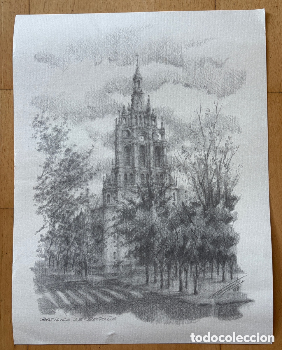 Arte: (L*051*) Dibujo original a l&aacute;piz: Bas&iacute;lica de Bego&ntilde;a (Bilbao) - Firmado y fechado en 1998