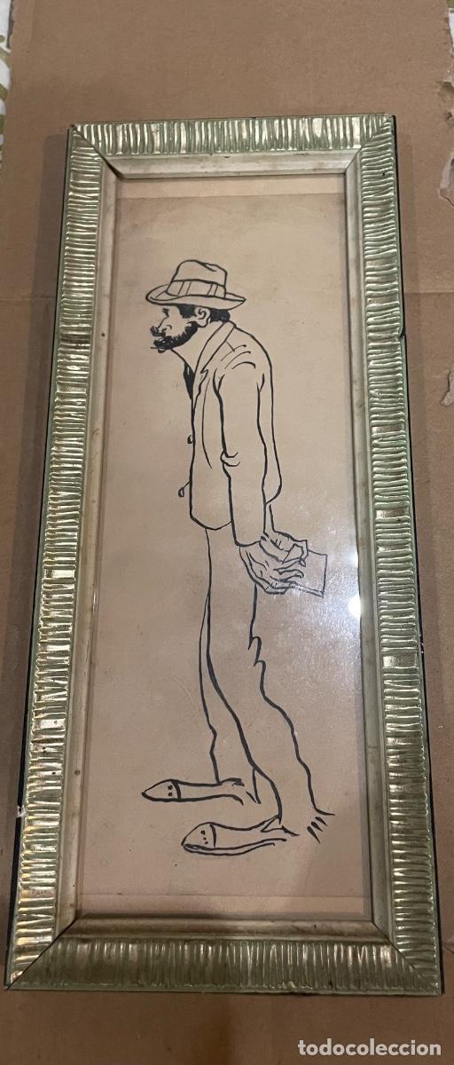 Arte: ANTIGUO DIBUJO A TINTA SOBRE PAPEL DIBUJO PRINCIPIO DE S.XX PERSONAJE CON LIBRO EN LAS MANOS