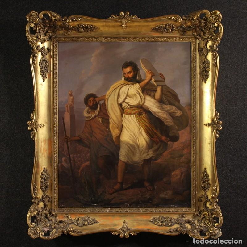 Arte: Cuadro italiano firmado por Focosi y fechado en 1852, Mois&eacute;s rompiendo las tablas de la ley