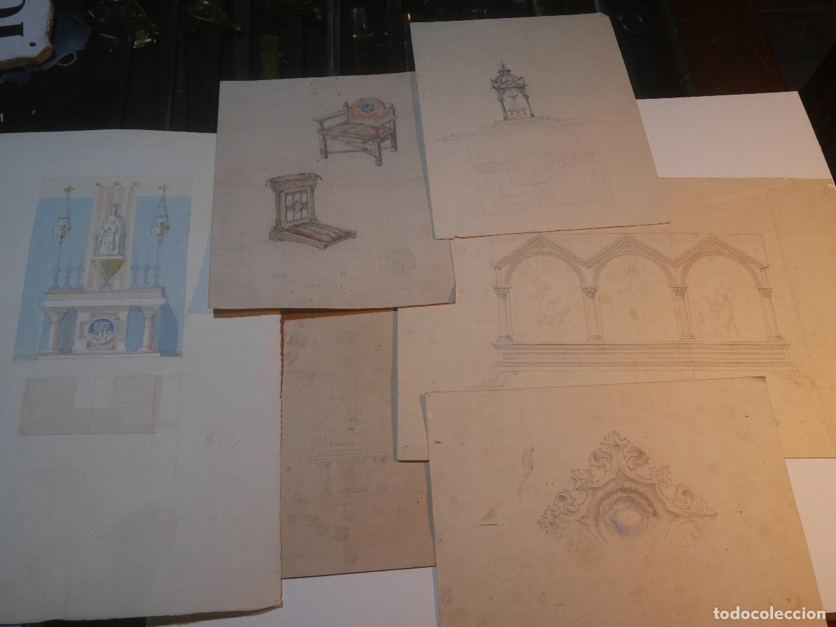 Arte: Lote de 6 dibujos o proyectos religiosos del estudio Rius Massagu&eacute; de Barcelona, S. XIX
