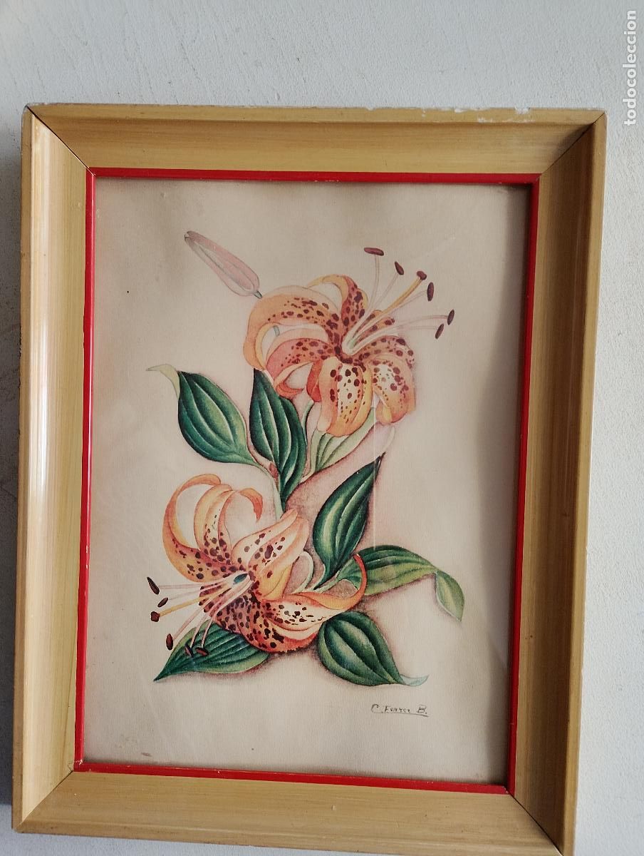 Arte: cuadro con dibujo de flores , firmado ferrer