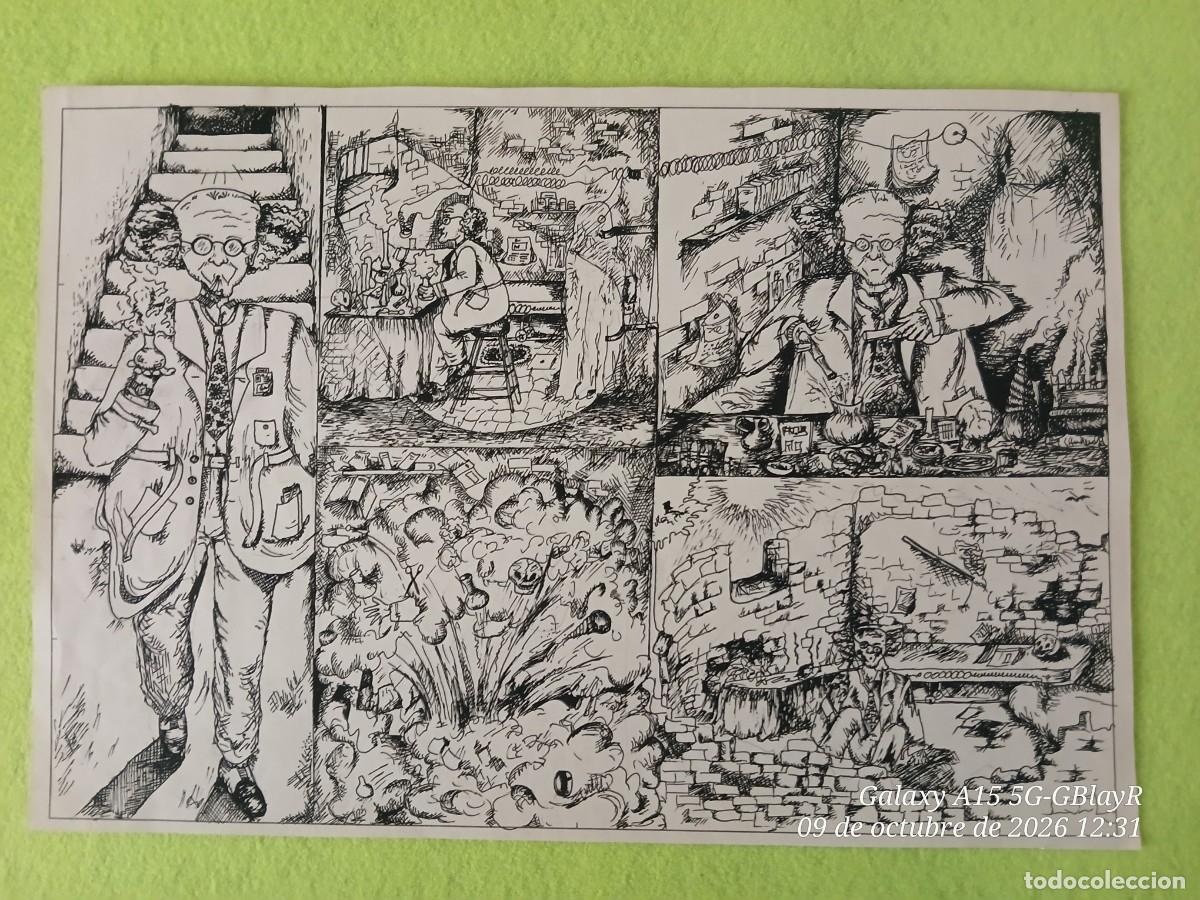 Arte: Doctor Chiflado. Historieta c&oacute;mica original a plumilla. 20x29,5 cm.