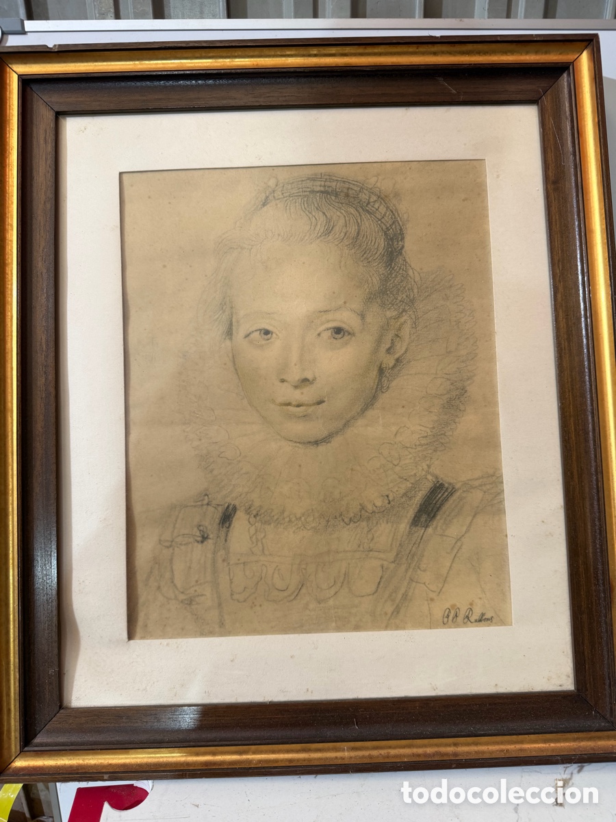 Arte: Dibujo antiguo de dama renacentista RUBENS