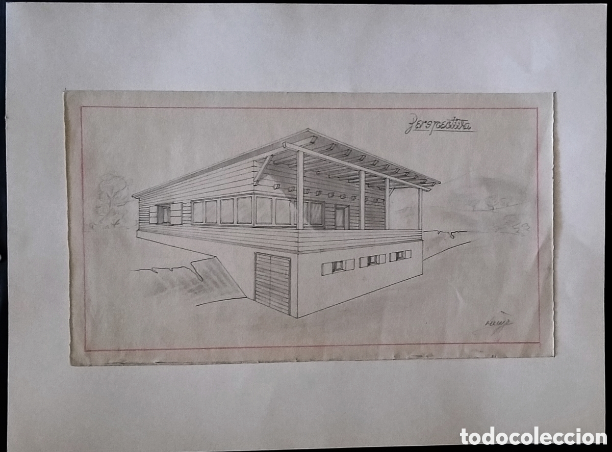 Arte: DIBUJO a L&Aacute;PIZ y L&Aacute;PIZ de COLOR / (REALISMO). *CASA. Perspectiva*. FDO.: H. PUEYO (HUMBERTO PUEYO)