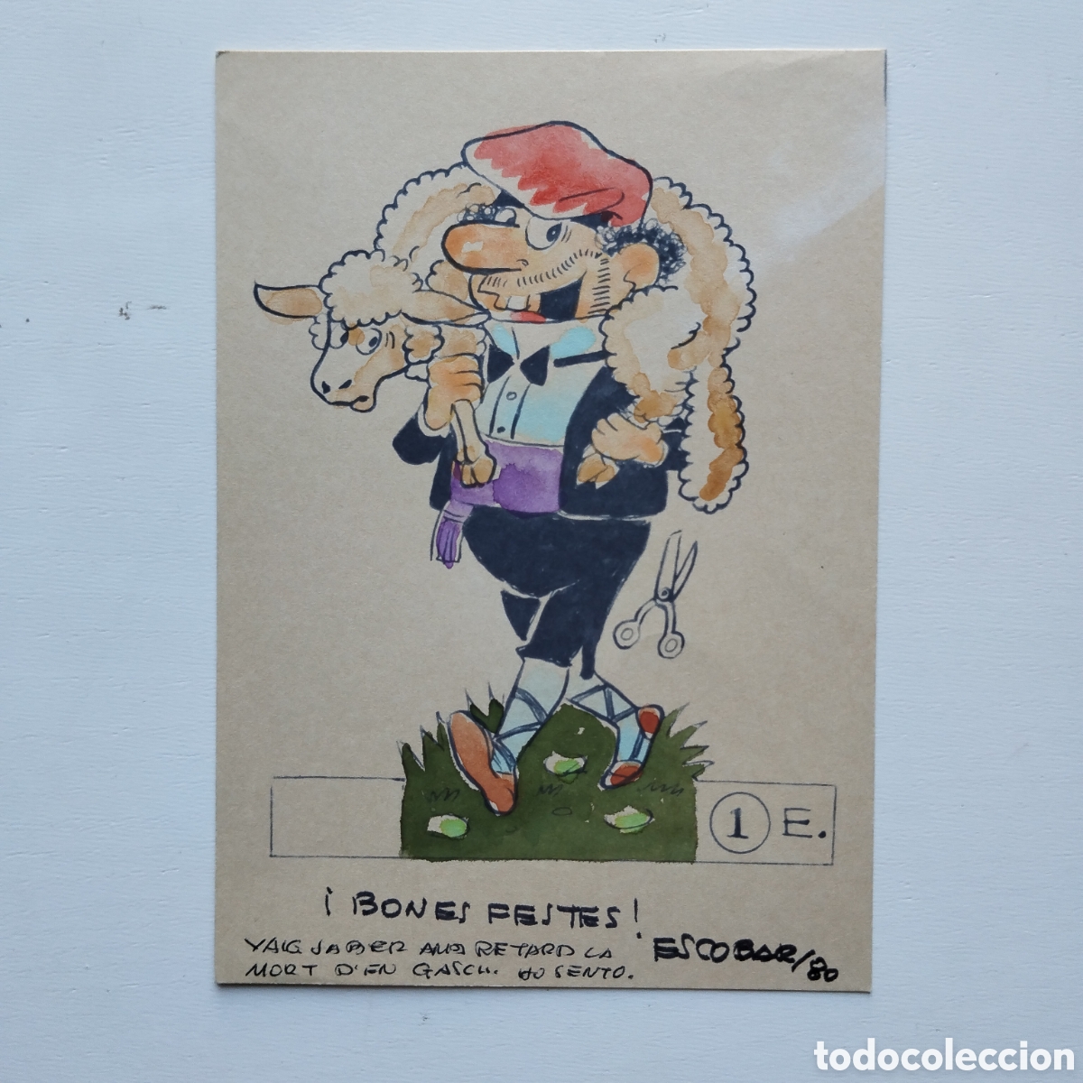 Arte: FELICITACI&Oacute;N NAVIDAD CARPANTA ESCOBAR FIRMADA 1980 NADAL NADALA