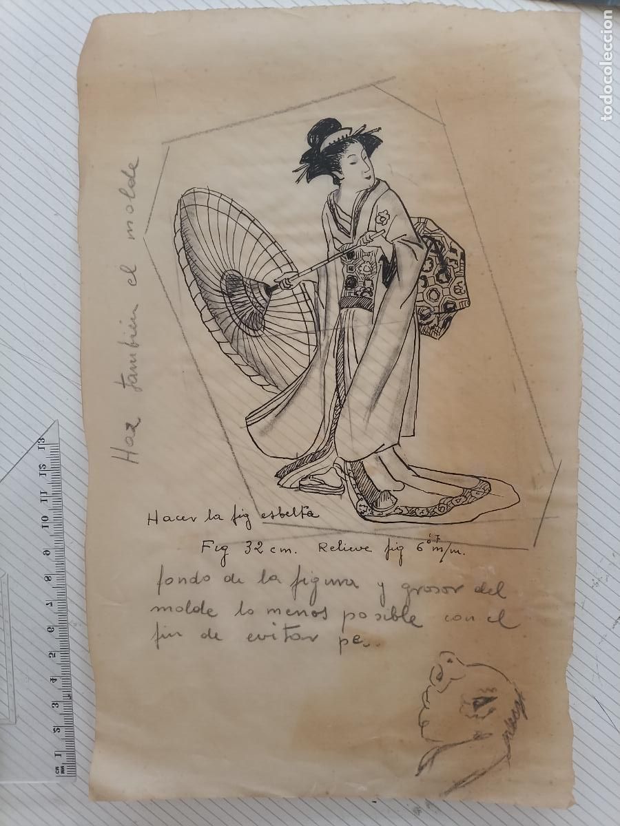 Arte: Dibujo antiguo. Posible boceto de fallas. Valencia