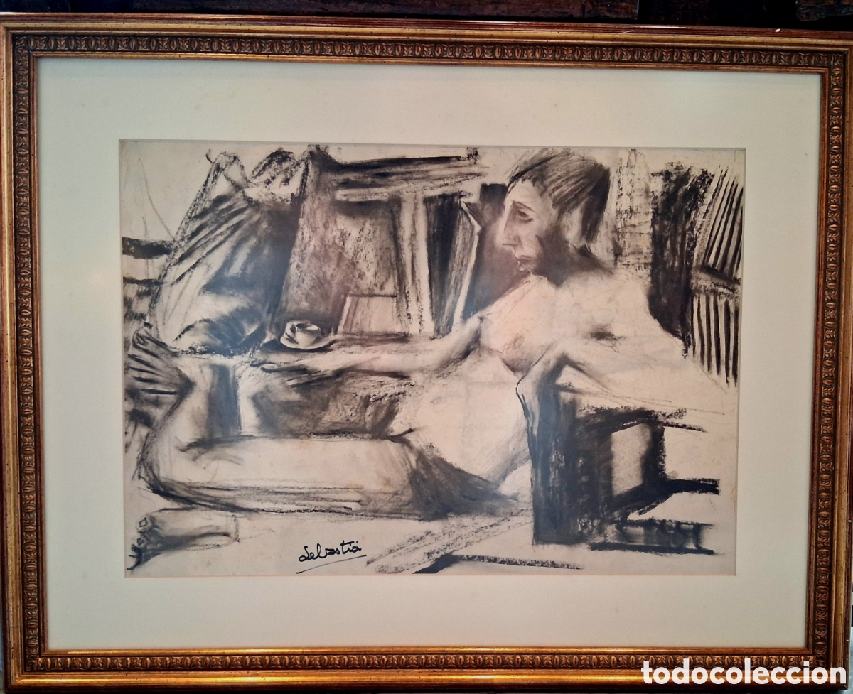Arte: FRANCISCO SEBASTI&Aacute; MAR&Eacute;S (VALENCIA, 1934-1993) 2 &rdquo;Estudios de figura&rdquo; carboncillo 34 x 49. A&ntilde;o 1959