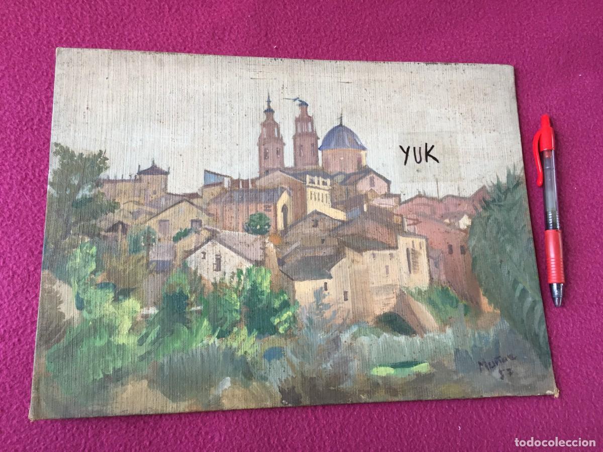Arte: ANTIGUO DIBUJO SOBRE CARTON DE UN PUEBLO DE VALENCIA DEL A&Ntilde;O 1957 - FIRMADO MU&Ntilde;OZ