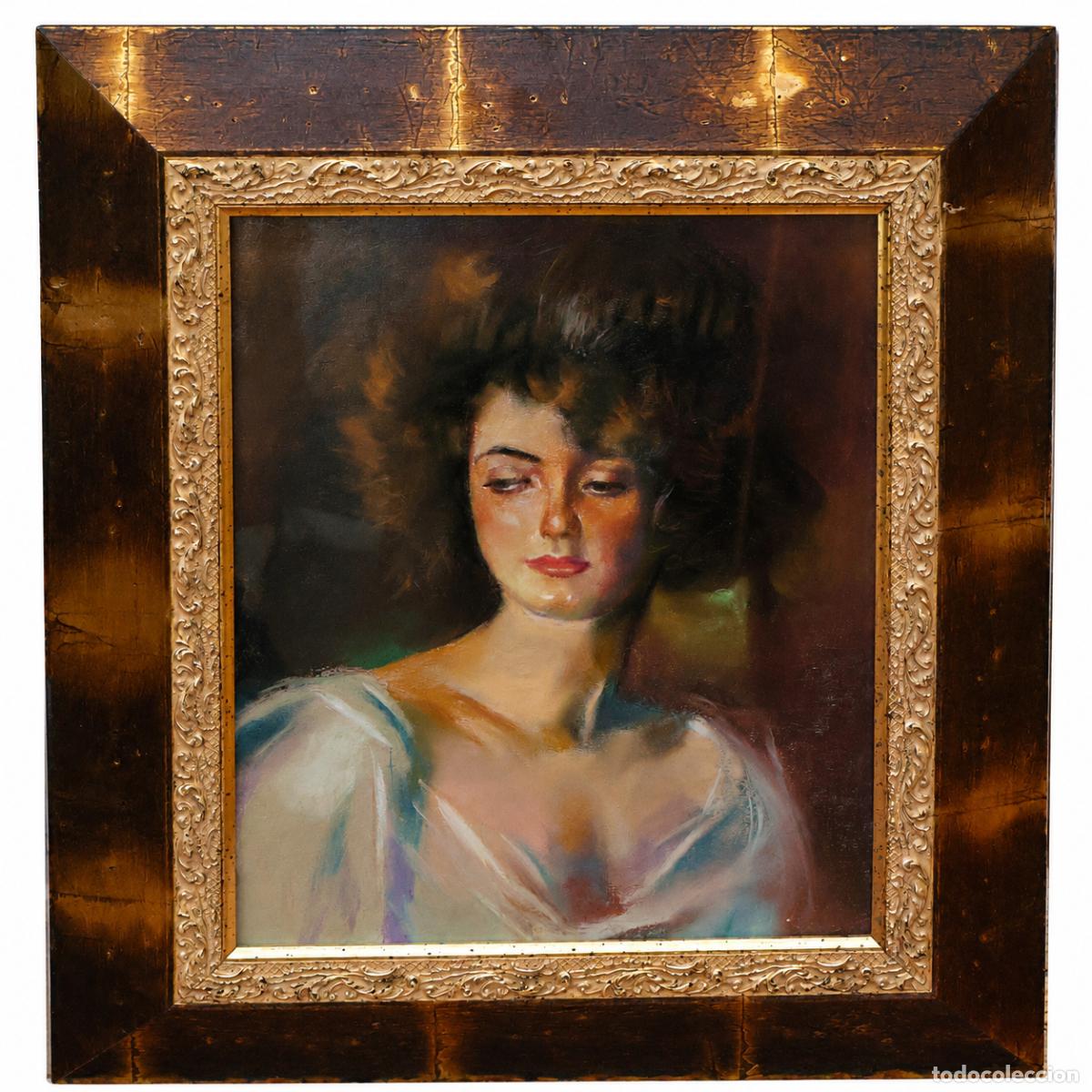 Art: ESCUELA CATALANA (AUTOR ANONIMO) DIBUJO A PASTEL DE MEDIADOS DEL SIGLO XX. RETRATO FEMENINO
