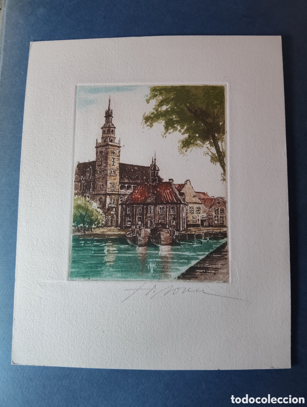 Kunst: DIBUJO A PLUMILLA IMPRESO COLOREADA A MANO CON ACUARELA. H. SOREN