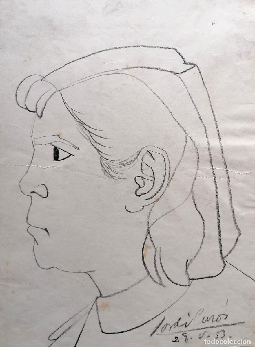 Art: JORDI CUROS CERAS/PAPEL 24 X 35 CM. RETRATO BOCETO. FIRMADO Y FECHADO 1953