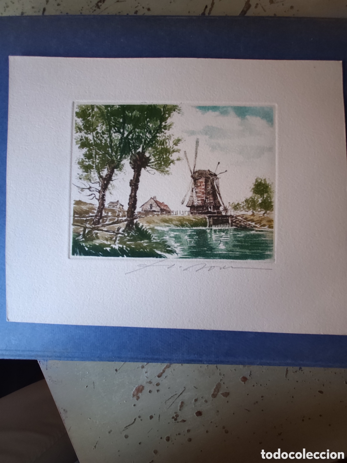 Kunst: DIBUJO A PLUMILLA IMPRESO COLOREADA A MANO CON ACUARELA. H. SOREN