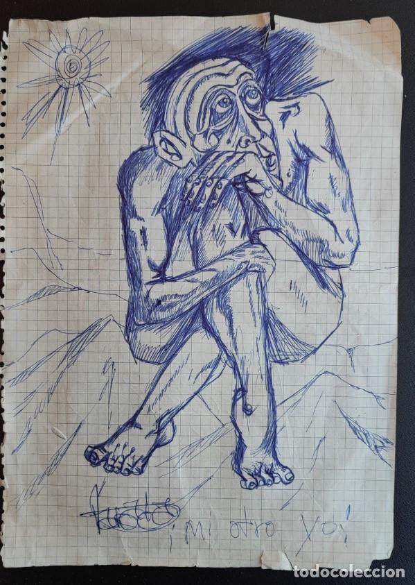 Arte: DIBUJO DE LOS A&Ntilde;OS 60 CON FIRMA A IDENTIFICAR DE ALGUN DIBUJANTE, TORRES? 21 X 15 CM
