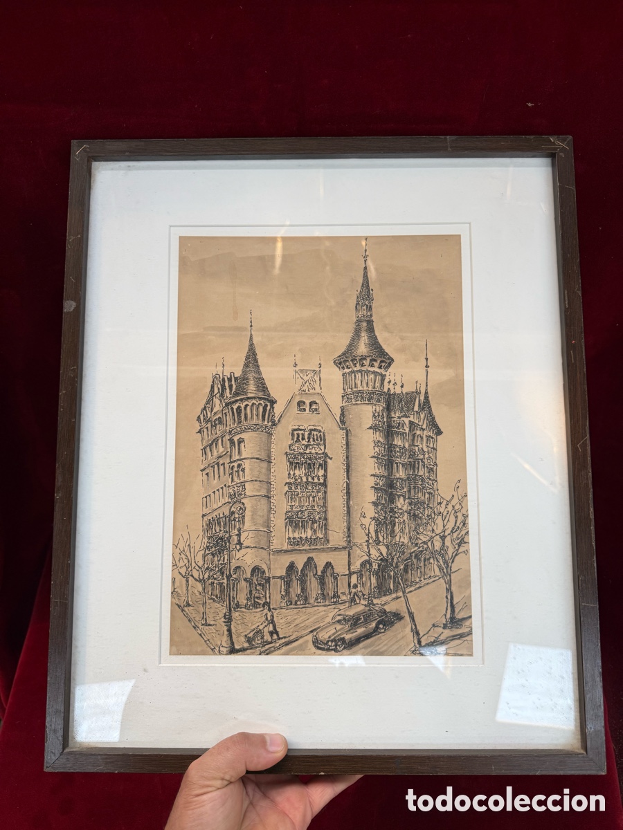 Art: Antiguo dibujo a tinta ,Casa Terrades,Barcelona,firmado!