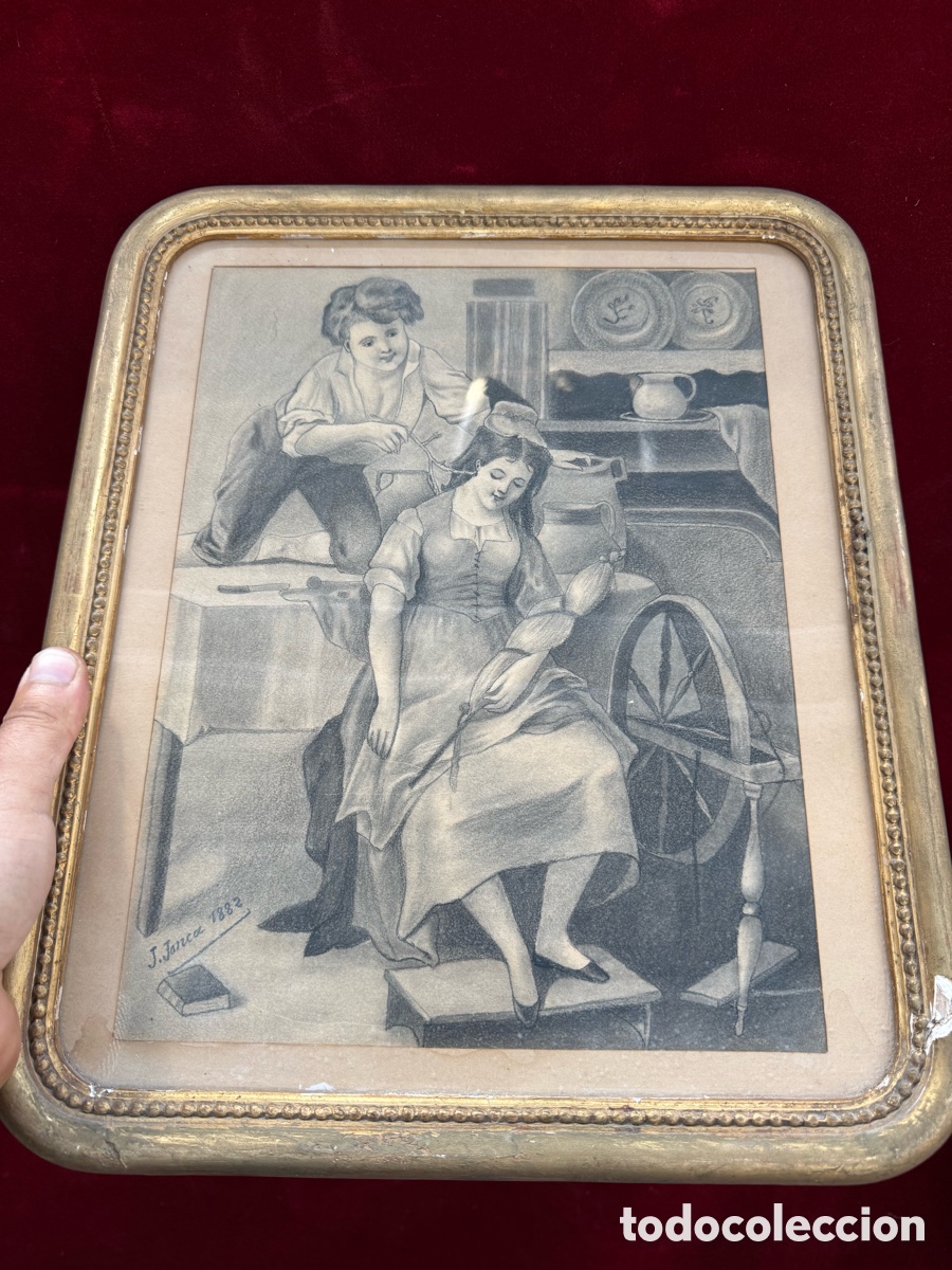 Arte: Antiguo cuadro,de 1882 dibujo firmado!Carboncillo