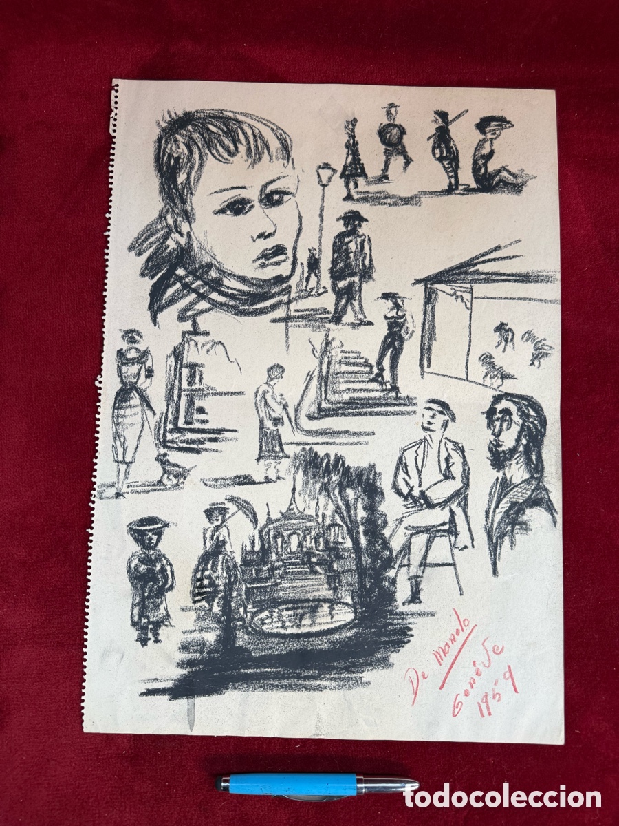 Arte: Antiguo carboncillo firmado Manolo Geneve 1959