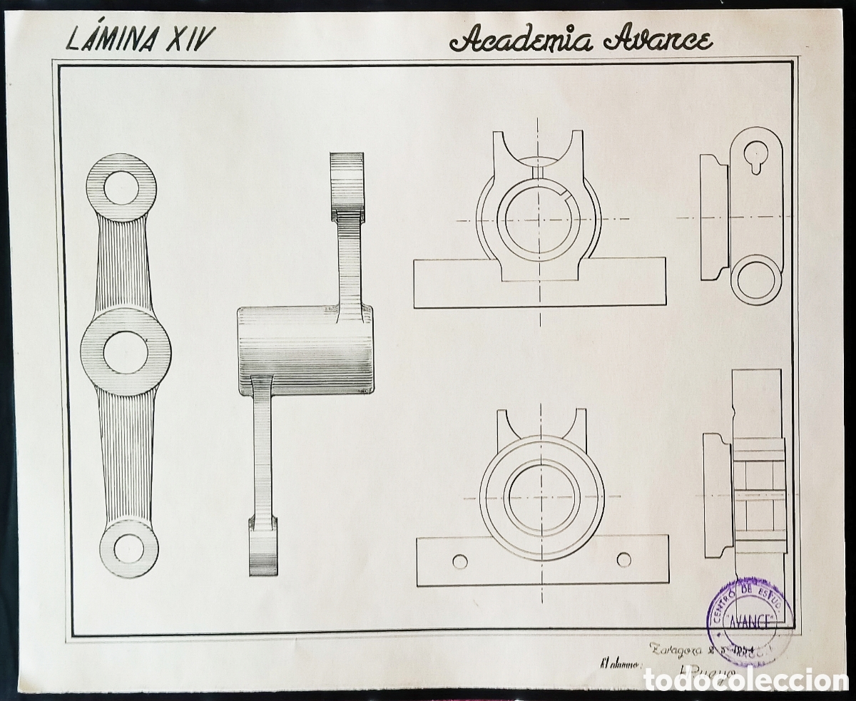 Arte: DIBUJO T&Eacute;CNICO (Tinta) / *PROYECTO PIEZA* (L&Aacute;MINA XIV). FDO.: H. PUEYO (Zaragoza). A&ntilde;o 1954 (S. XX)