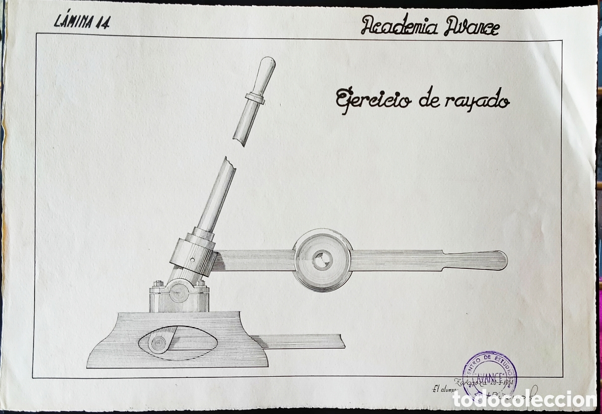 Arte: DIBUJO T&Eacute;CNICO (Tinta) / *EJERCICIO DE RAYADO* (L&Aacute;MINA 14). FDO.: H. PUEYO (Zaragoza). A&ntilde;o 1954