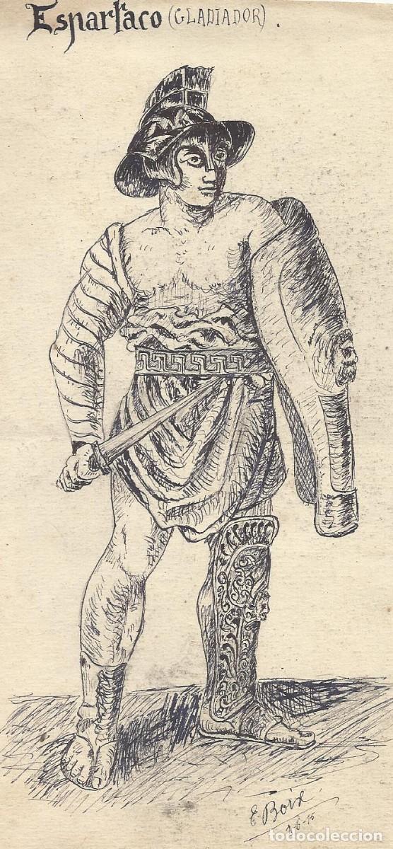 Art: Eduardo Boix. Dibujo &rdquo;Espartaco Gladiador&rdquo;. Tinta sobre papel. Barcelona. 1915. Firmado a mano.