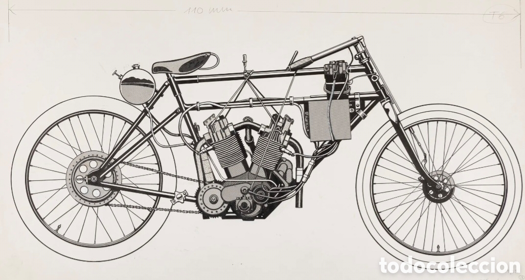 Arte: Carlo DEMAND (1921-2000) firmada Moto Cl&eacute;ment - Rotulador negro y collage sobre papel 32,5x60 cms