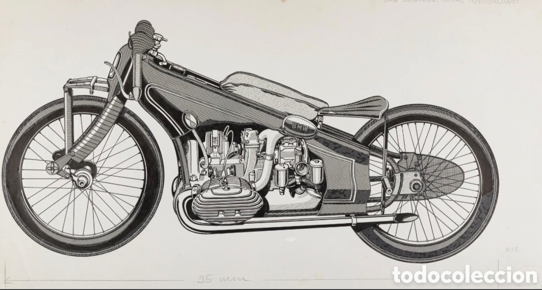 Arte: Carlo DEMAND (1921-2000) BMW - R&eacute;cord mundial 750 cm 1929/1935 Rotulador negro y collage sobre papel