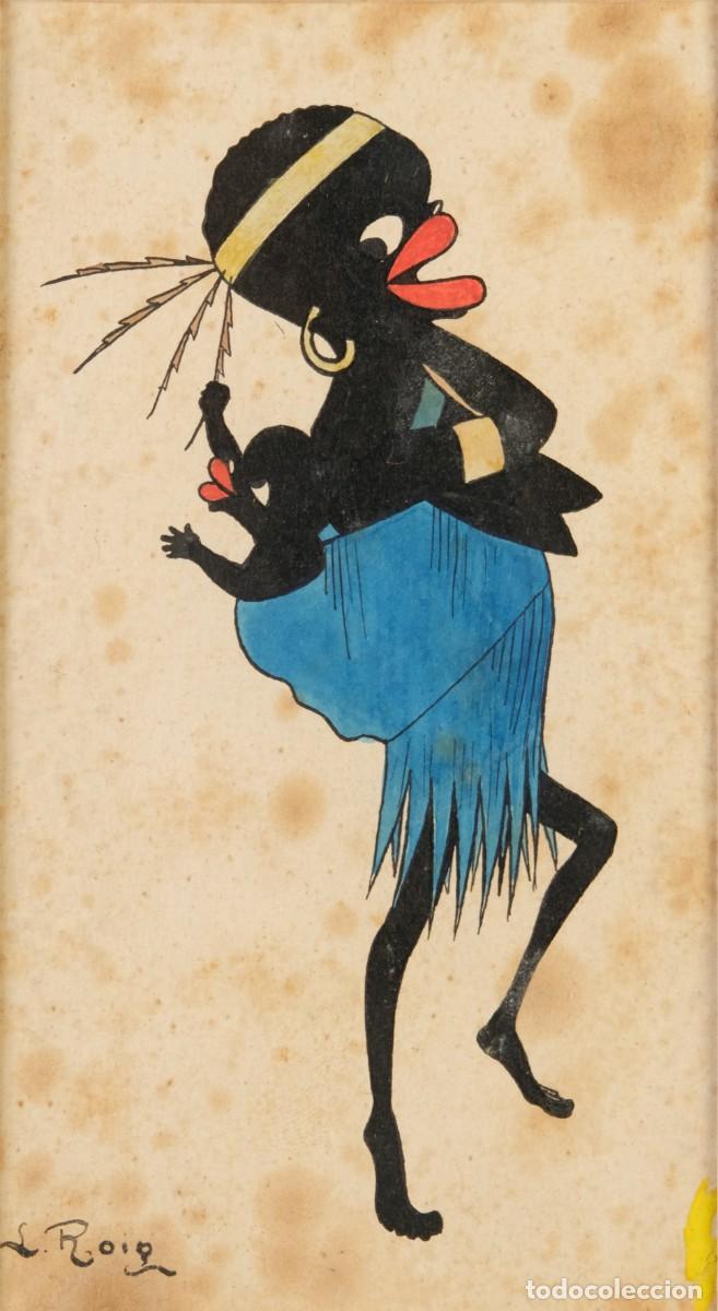 Art: LLUIS ROIG ENSE&Ntilde;AT (BARCELONA, 1870-1949) Dibujo a tinta sobre papel &rdquo;madre e hijo africano&rdquo; Firmado
