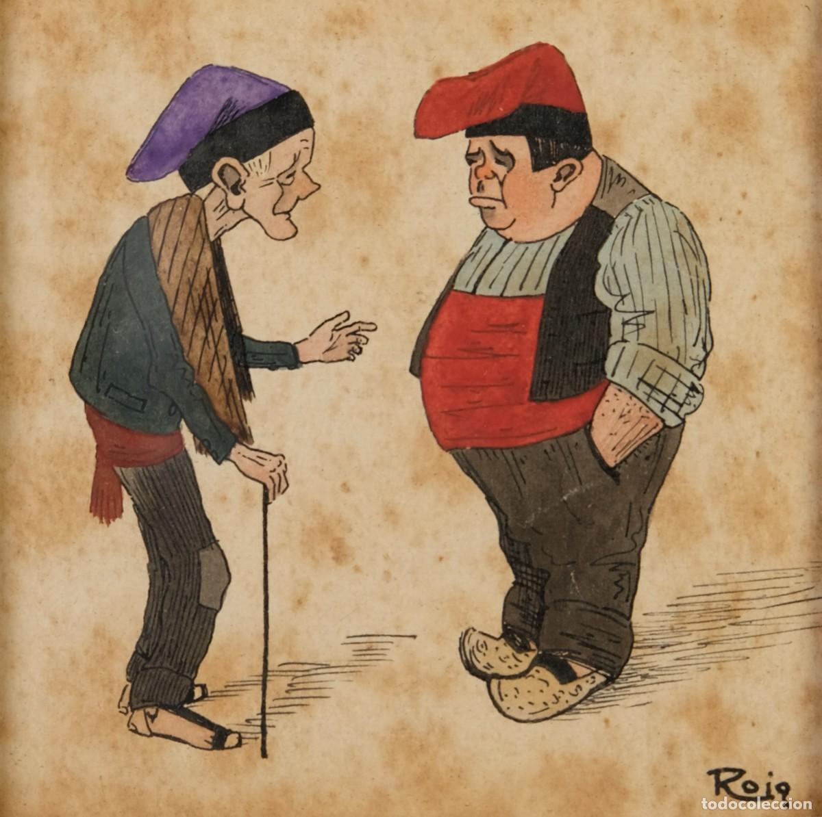 Arte: LLUIS ROIG ENSE&Ntilde;AT (BARCELONA, 1870-1949) Dibujo a tinta sobre papel &rdquo;Personajes&rdquo; Firmado.