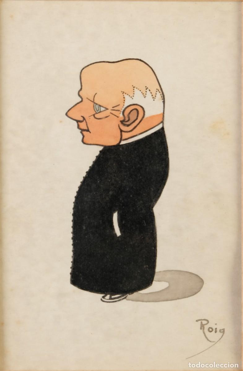 Arte: LLUIS ROIG ENSE&Ntilde;AT (BARCELONA, 1870-1949) Dibujo a tinta sobre papel &rdquo;Cl&eacute;rigo&rdquo; Firmado.