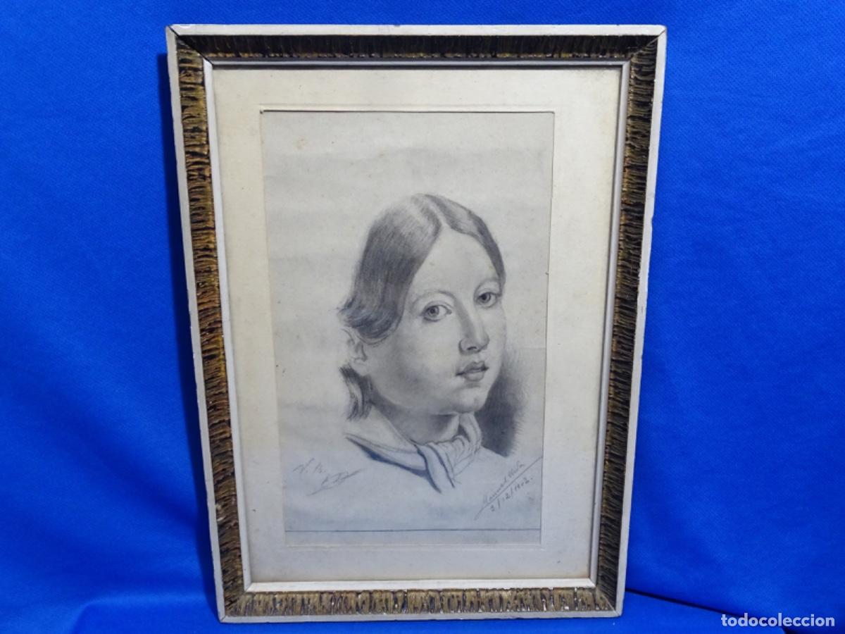 Arte: DIBUJO L&Aacute;PIZ MANUEL URDA 1902. RETRATO CHICA.
