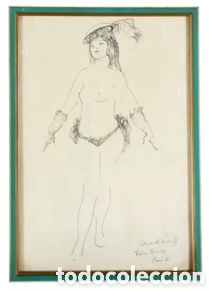 Arte: EDUARDO VICENTE (Madrid 1909-1968)* Cabareteras del Folies Berg&egrave;re, Par&iacute;s&rdquo; 1961_ Dibujo a tinta