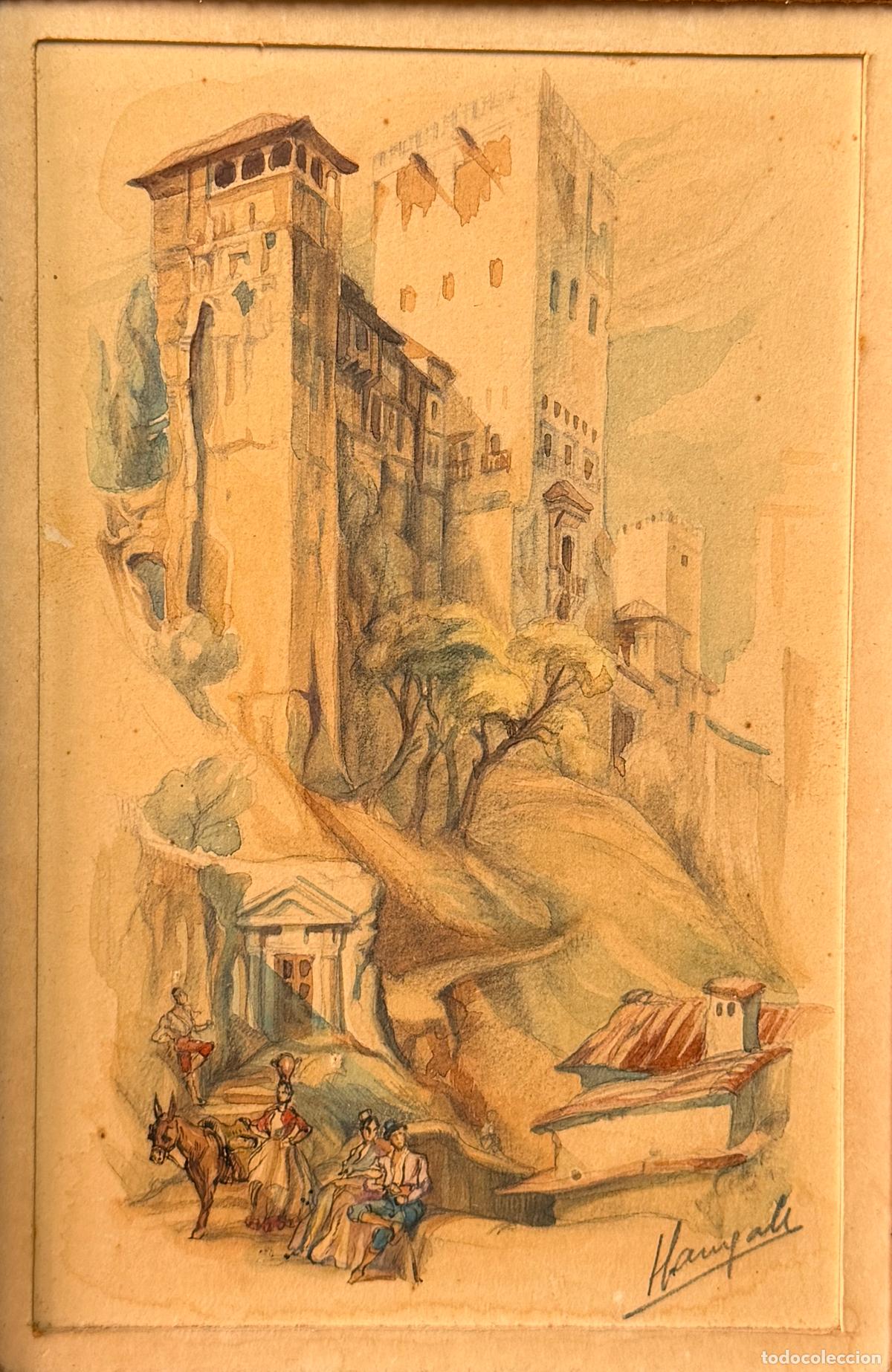 Arte: Torre de Comares de la Alhambra , dibujo original firmado inspirado en David Roberts