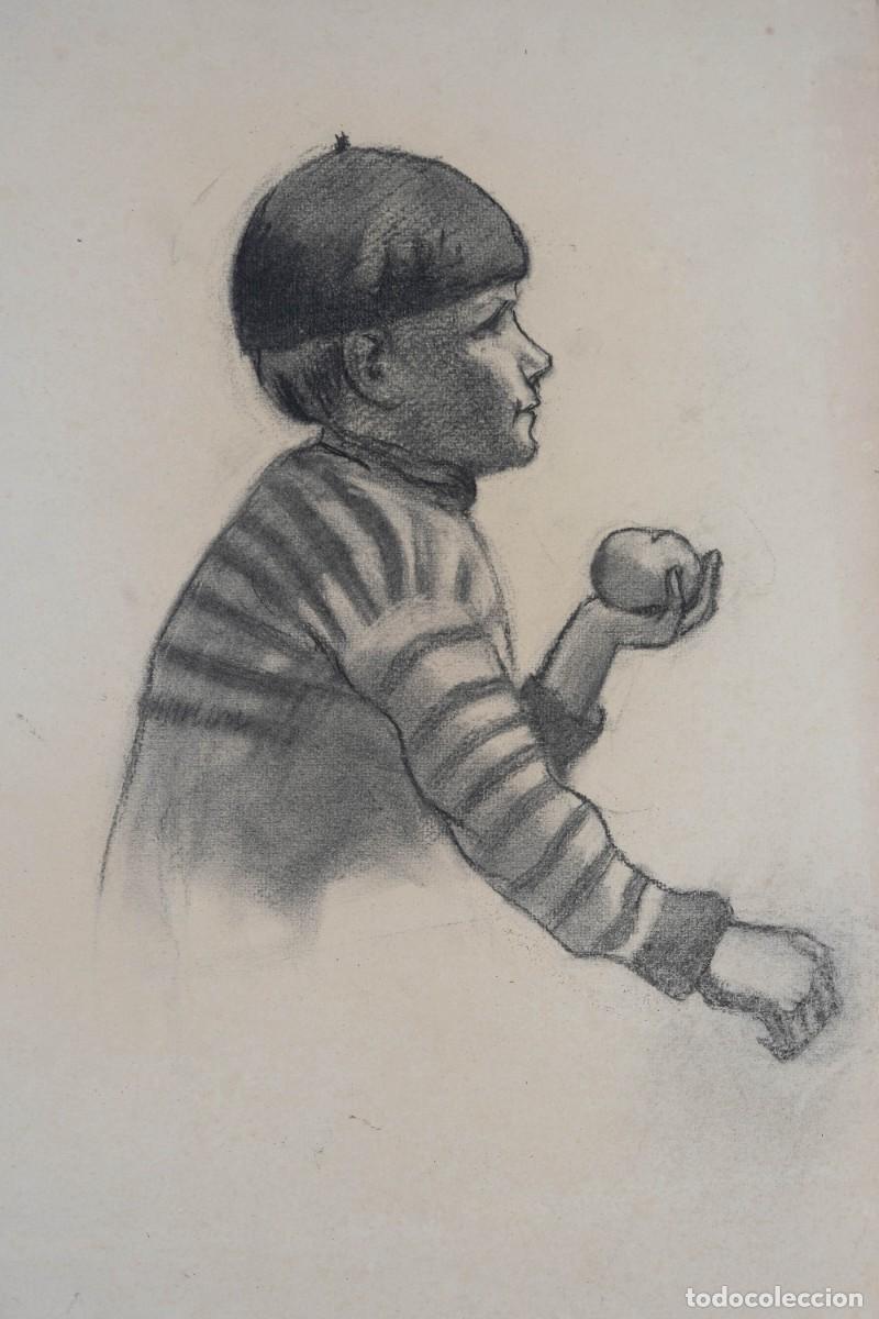 Arte: Dibujo al carboncillo Ni&ntilde;o mediados siglo XX
