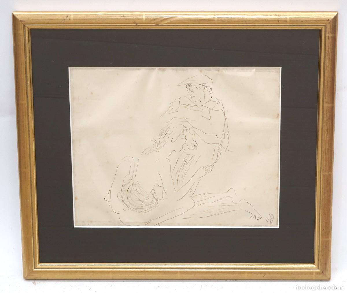 Arte: NICOLAS STERNBERG (1901-1960) DIBUJO A TINTA. ESCENA EROTICA