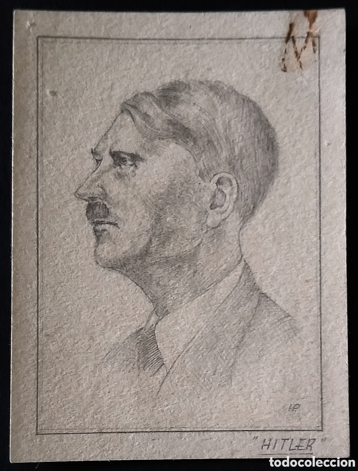 Arte: DIBUJO L&Aacute;PIZ / (MINIATURA-REALISMO) RETRATO HITLER. FDO.: HP (HUMBERTO PUEYO. Zaragoza). A&ntilde;o 1954
