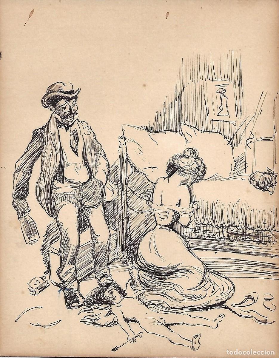 Arte: Dos plumillas originales de Adolphe Willette realismo social caricaturista franc&eacute;s