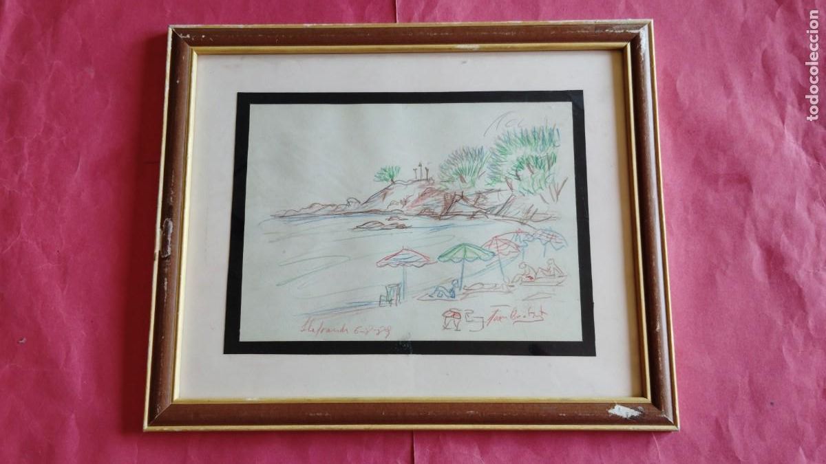 Arte: JOAN BROTAT.-COSTA BRAVA.-DIBUJO LAPICES DE COLORES.-FIRMADO Y FECHADO.-LLAFRANCH.-GERONA.-A&Ntilde;O 1989.