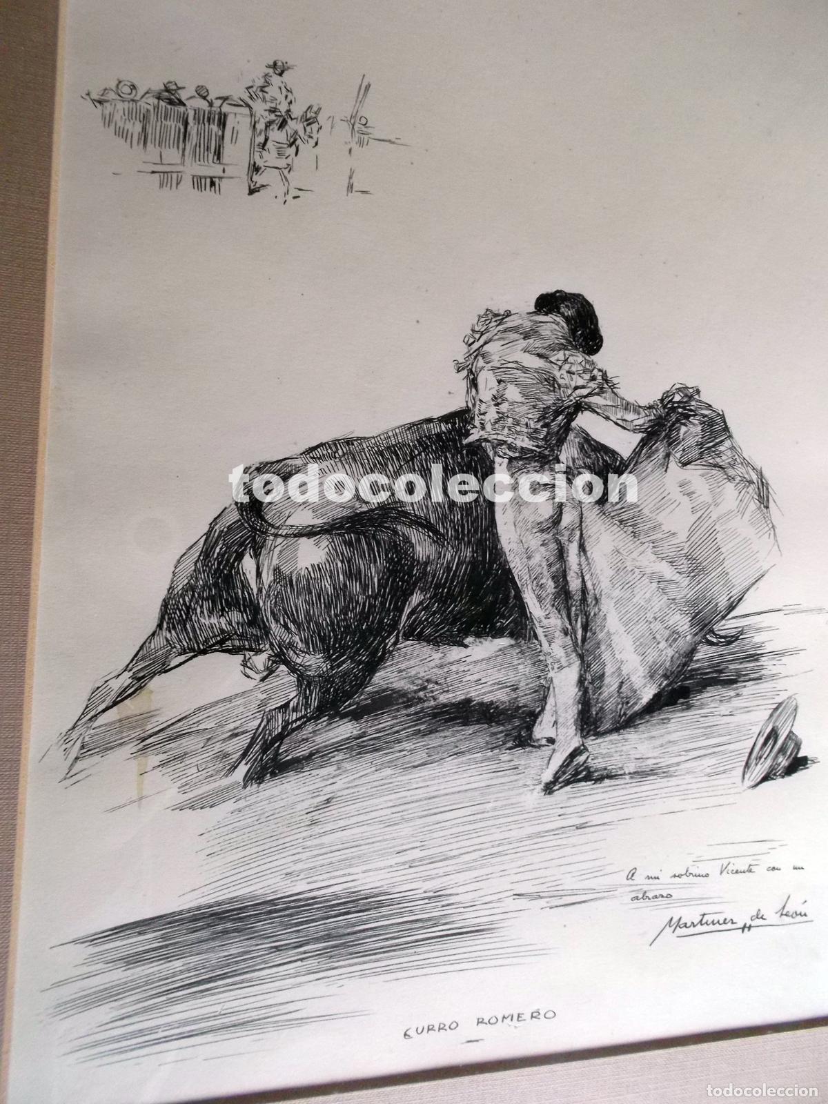 Arte: MART&Iacute;NEZ DE LE&Oacute;N. PLUMILLA SOBRE PAPEL. 'CURRO ROMERO'. TOROS. TORERO.