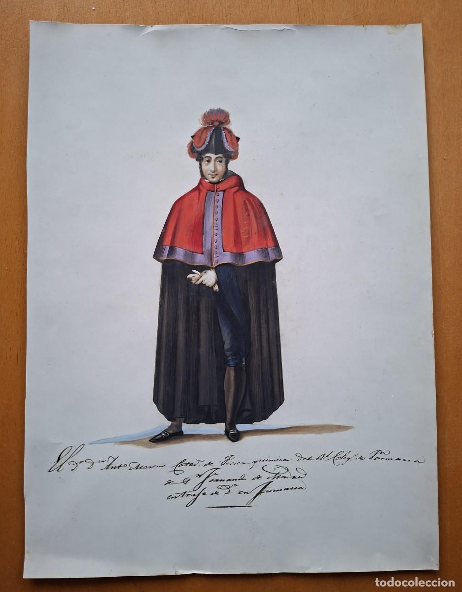 Arte: Retrato a guache de D. Antonio Moreno del ilustre col&middot;legio de Farmacia de Madrid. Ca 1850 40x29 cm