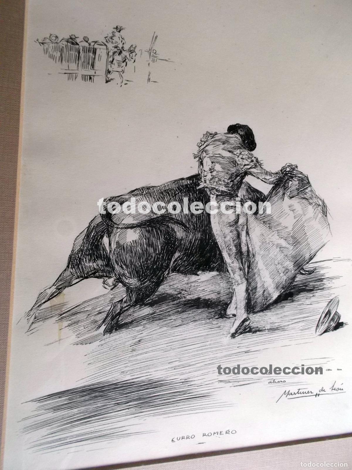 Arte: MART&Iacute;NEZ DE LE&Oacute;N. PLUMILLA SOBRE PAPEL. 'CURRO ROMERO'. TOROS. TORERO.