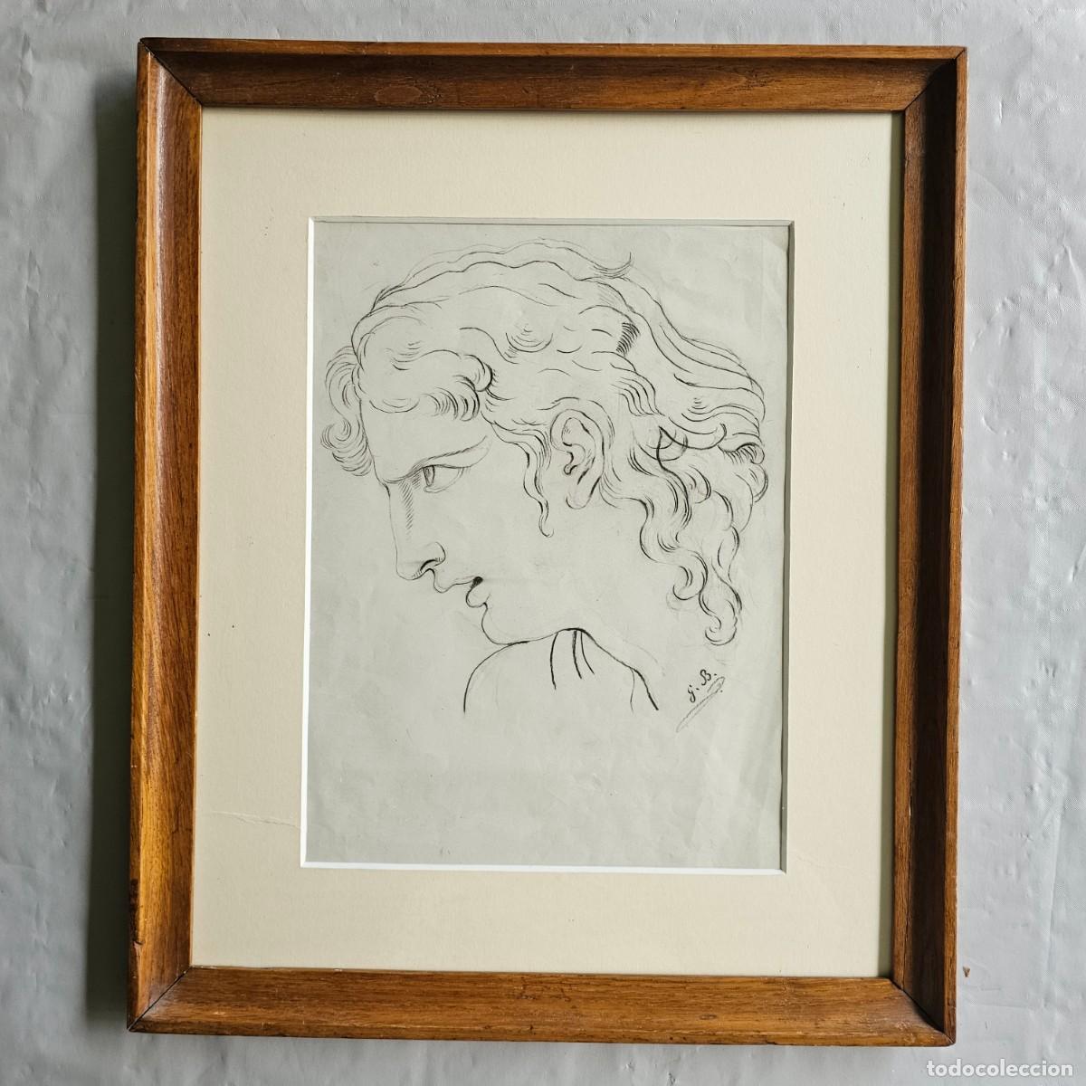 Arte: Dibujo Original a L&aacute;piz Retrato de Perfil Cl&aacute;sico &ndash; Siglo XIX / S. XX &ndash; Firmado G.B.