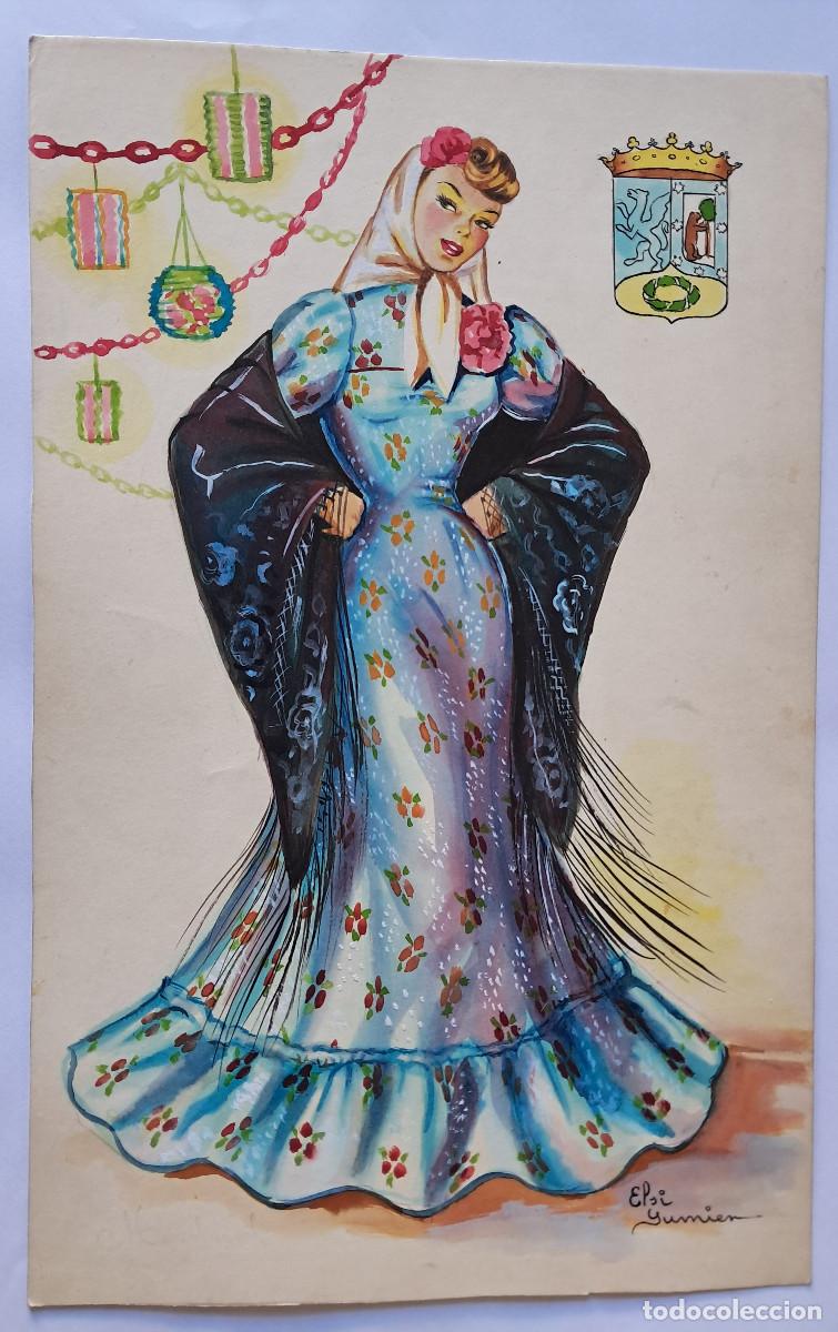 Arte: Ilustraci&oacute;n base para postal. Esli o Elsy Gumier. Buend&iacute;a (Cuenca) 1900. Sello en reverso F. Molina