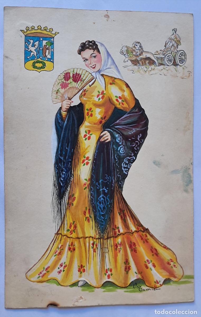 Arte: Ilustraci&oacute;n base para postal de Madrid. Elsi o Elsy Gumier. Buend&iacute;a (Cuenca) (1900-1980).
