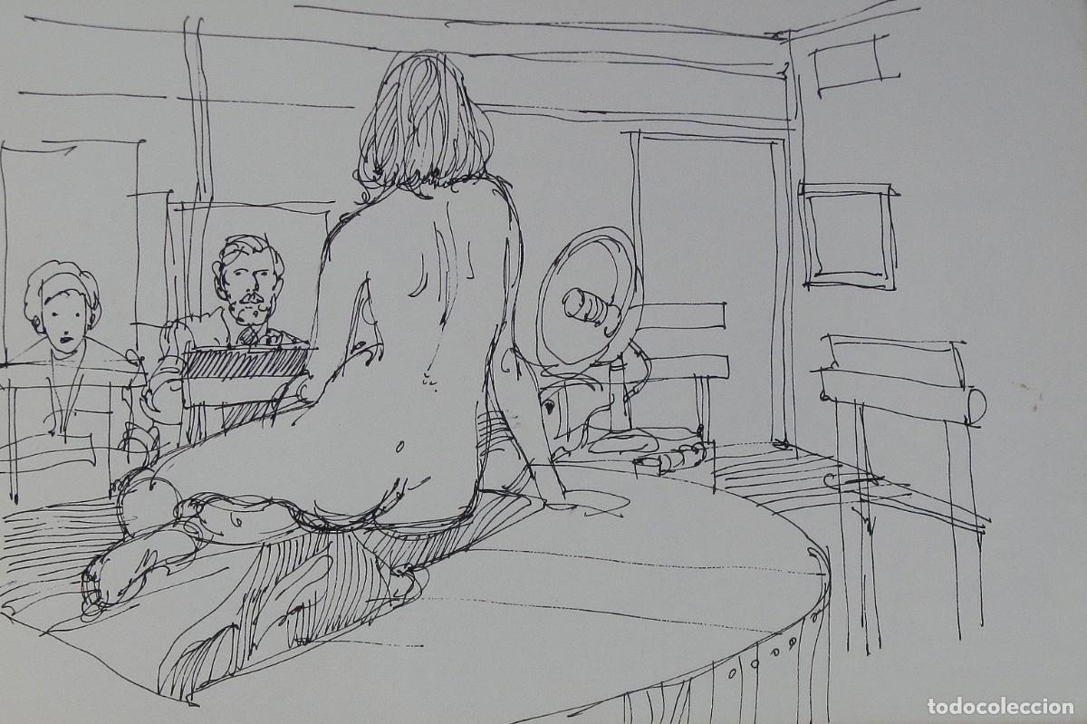 Arte: Carlos Enrique Lencinas G&oacute;mez. Tinta sobre papel. &rdquo;Pintando la modelo&rdquo;. Sin firmar. Esbozo, apunte.