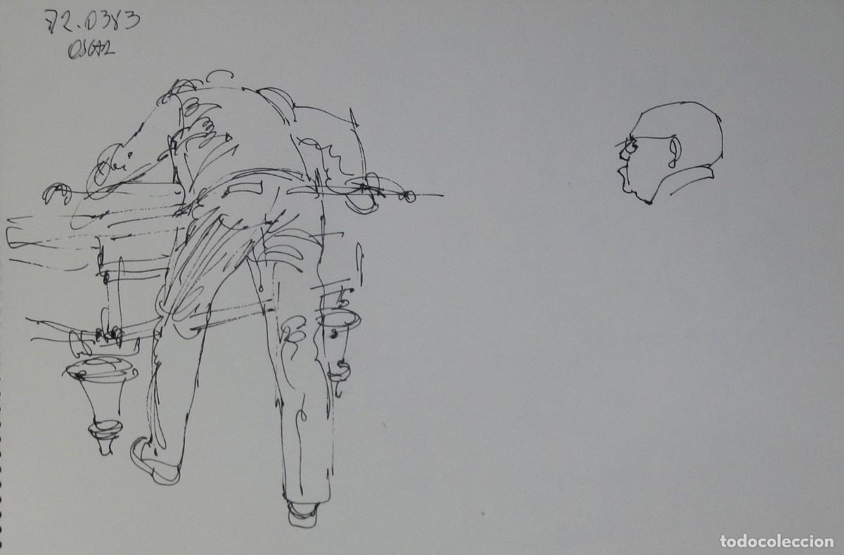 Arte: Carlos Enrique Lencinas G&oacute;mez. Tinta sobre papel. &rdquo;Jugando a billar&rdquo;. Sin firmar. Esbozo, apunte.