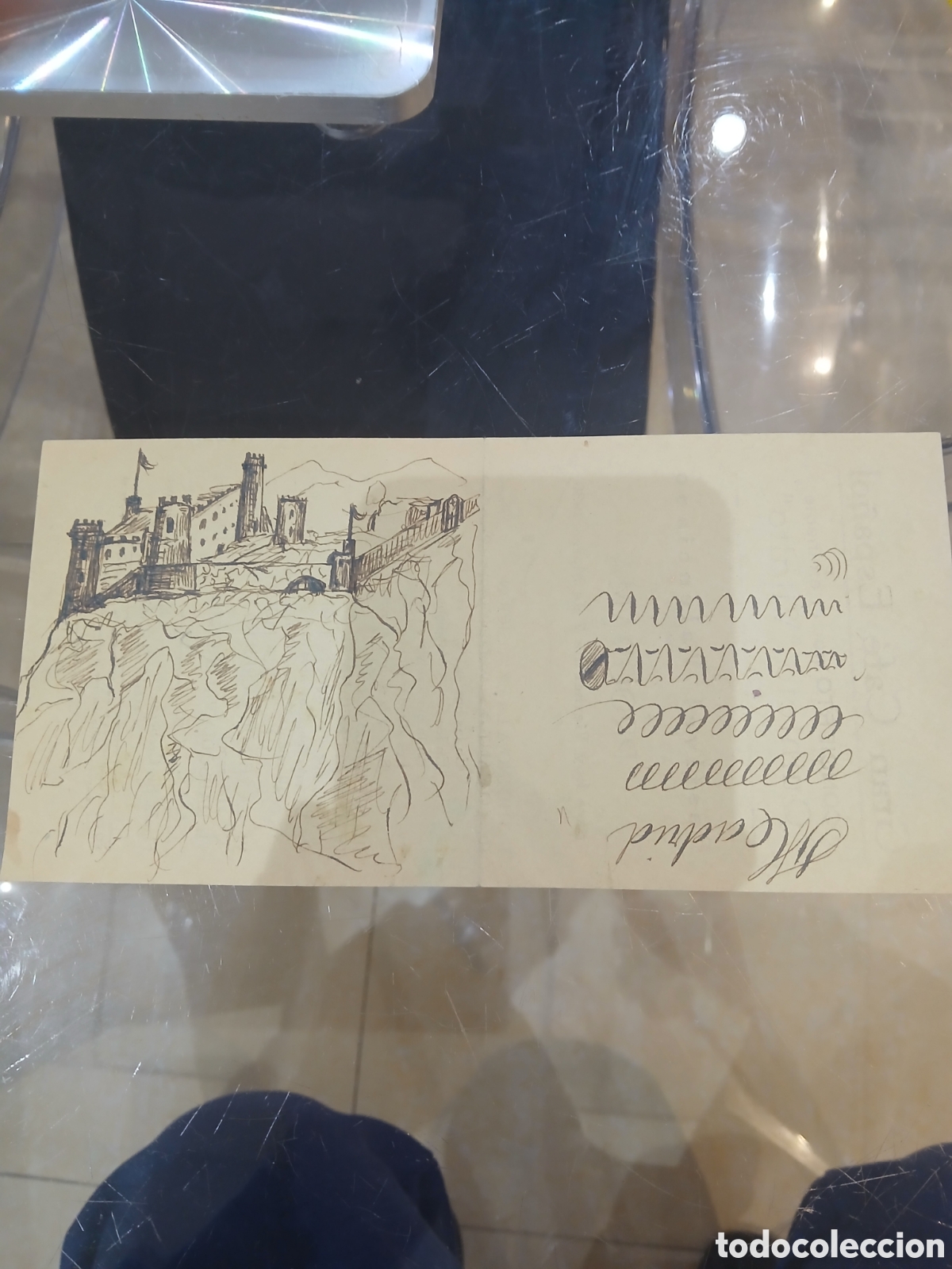 Arte: Dibujo antiguo con publicidad por atras