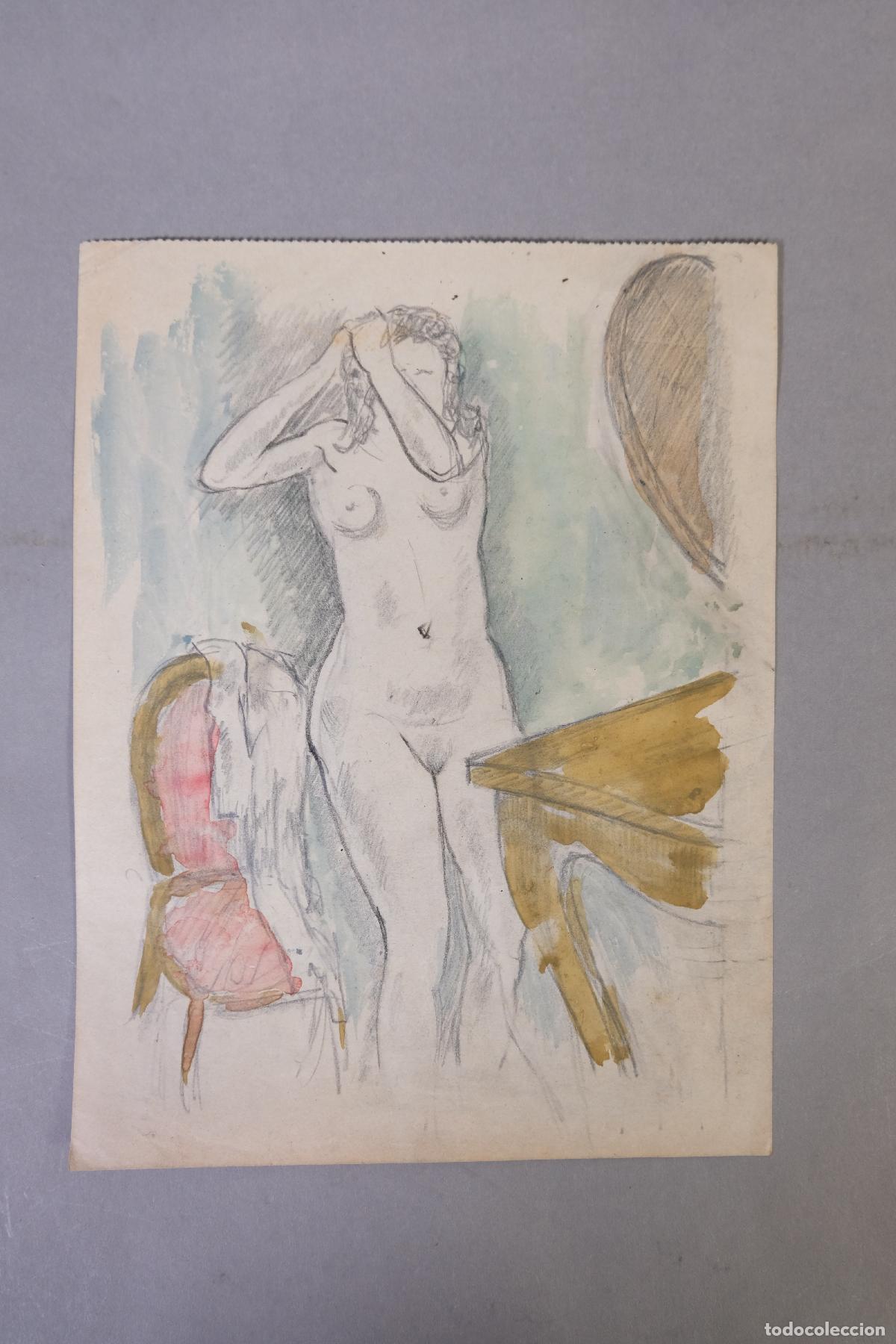 Arte: Dibujo a l&aacute;piz y acuarela Desnudo femenino
